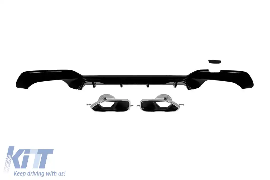 Difuzor tip M Competition cu capace cromate potrivit pentru bara spate M Technik pe BMW Seria 3 G20 sedan, G21 break 340i după 2019 -oo--oo-, lac negru