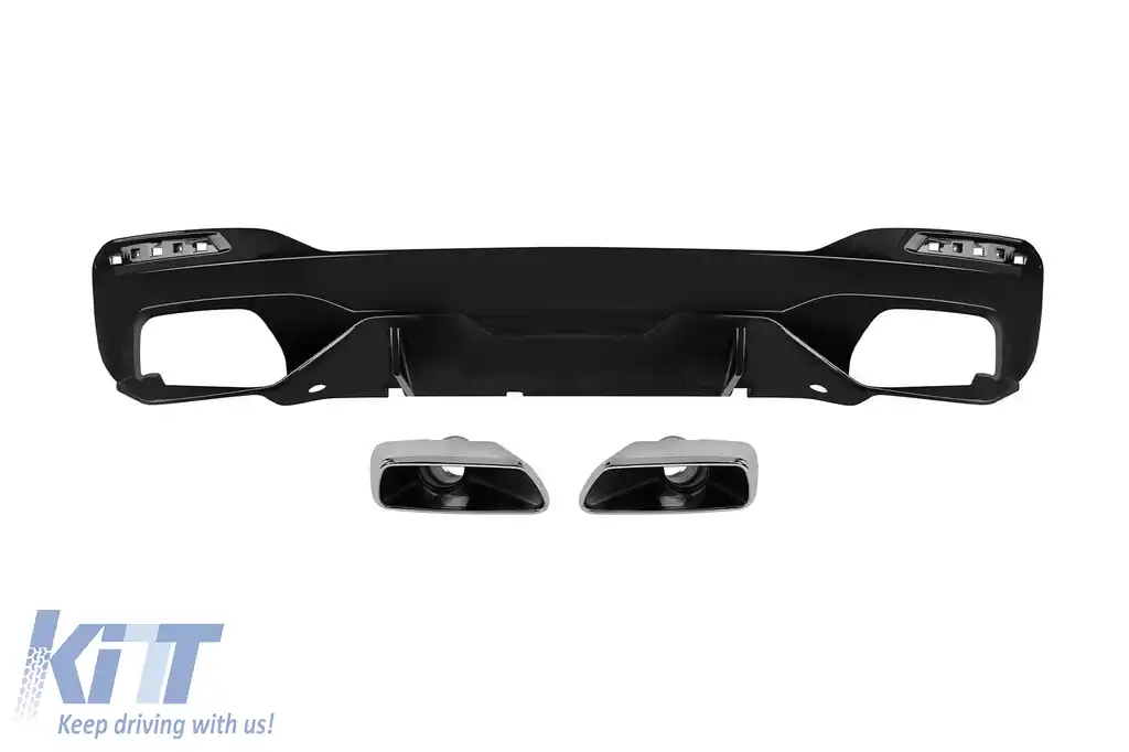 Difuzor tip M Performance Design Design cu capace cromate potrivit pentru bara spate M Technik la BMW Seria 5 G30 sedan, G31 break 550i după 2017 -oo--oo-, lac negru