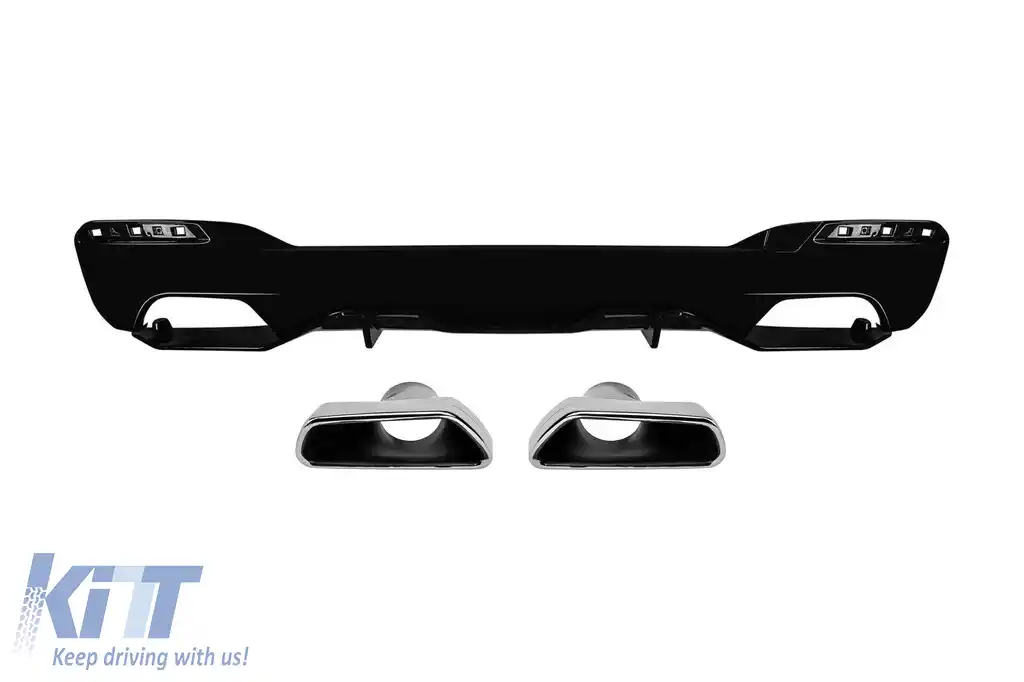 Difuzor tip M Performance Design Design cu capace cromate potrivit pentru bara spate M Technik pe BMW Seria 5 G30 sedan, G31 break 530, 540 după 2017 -oo--oo-, lac negru