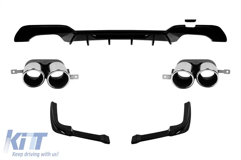Difuzor tip M Performance Design Design cu capace cromate potrivit pentru barele M de la BMW seria 3 G20, G21 după 2019, lac negru