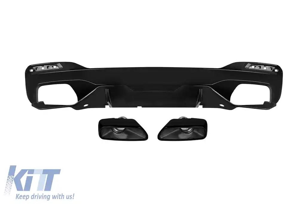 Difuzor tip M Performance Design Design cu capete negre potrivit pentru bara de protecție M technik la BMW Seria 5 G30 sedan, G31 break 550i după 2017 -oo--oo-, lac negru