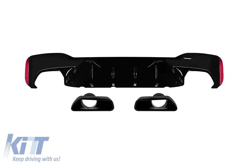 Difuzor tip M5 competition cu capace negre potrivit pentru bara spate M technik pe BMW Seria 5 G30 sedan, G31 break 530, 540 după 2017 -oO--oO-, lac negru