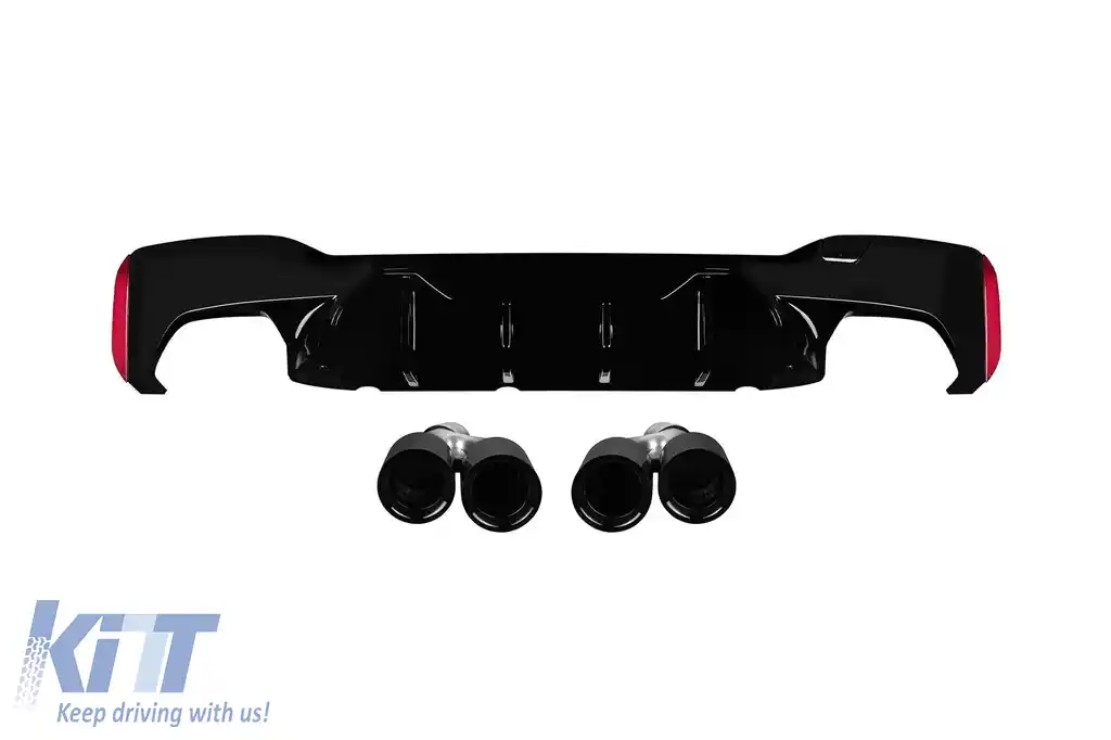 Difuzor tip M5 competition cu capace negre potrivit pentru bara spate M technik pe BMW Seria 5 G30 sedan, G31 break după 2017 -o0--o0-, lac negru