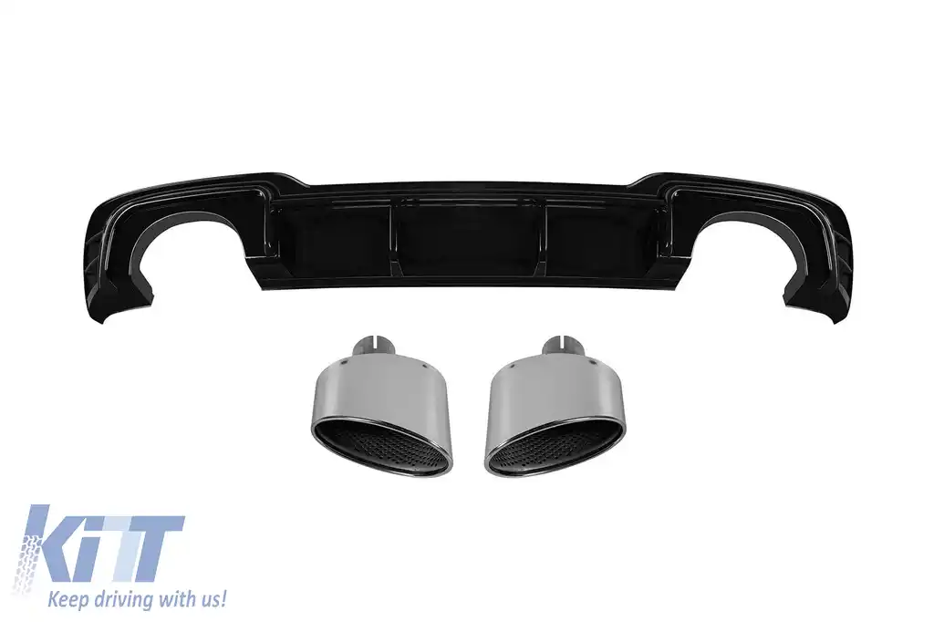 Difuzor tip RS3 cu capete cromate potrivit pentru bara S-line spate la Audi A3 Sportback 2017-2020 -o---o-