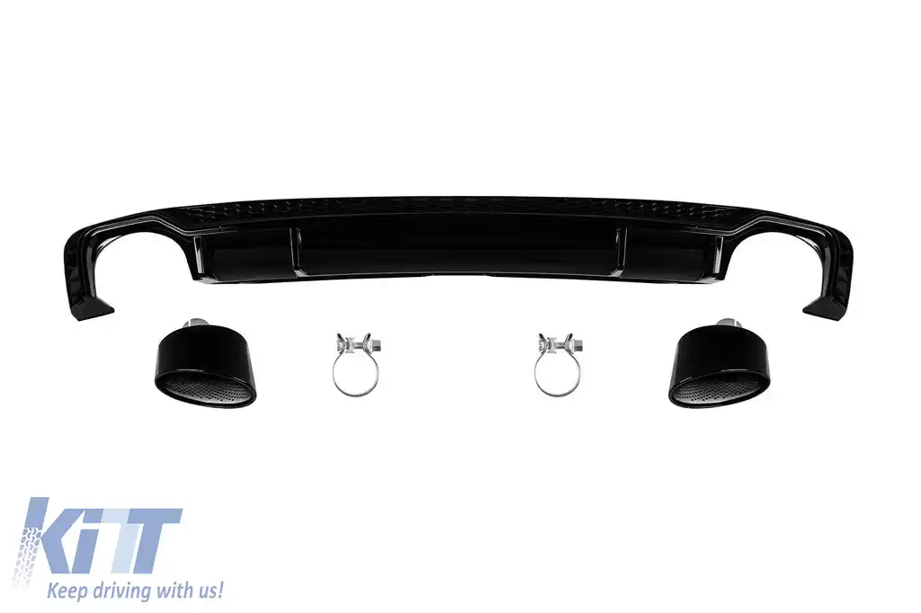 Difuzor tip RS5 cu capace negre potrivit pentru bara S-line spate pe Audi A5 Sportback, Coupe, Cabrio 2016-2020 -O--O-