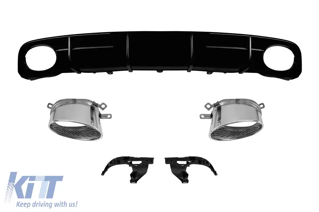 Difuzor tip RS6 cu capace cromate potrivit pentru bara spate S-line la Audi A6 sedan, break 2016-2018 -O--O-