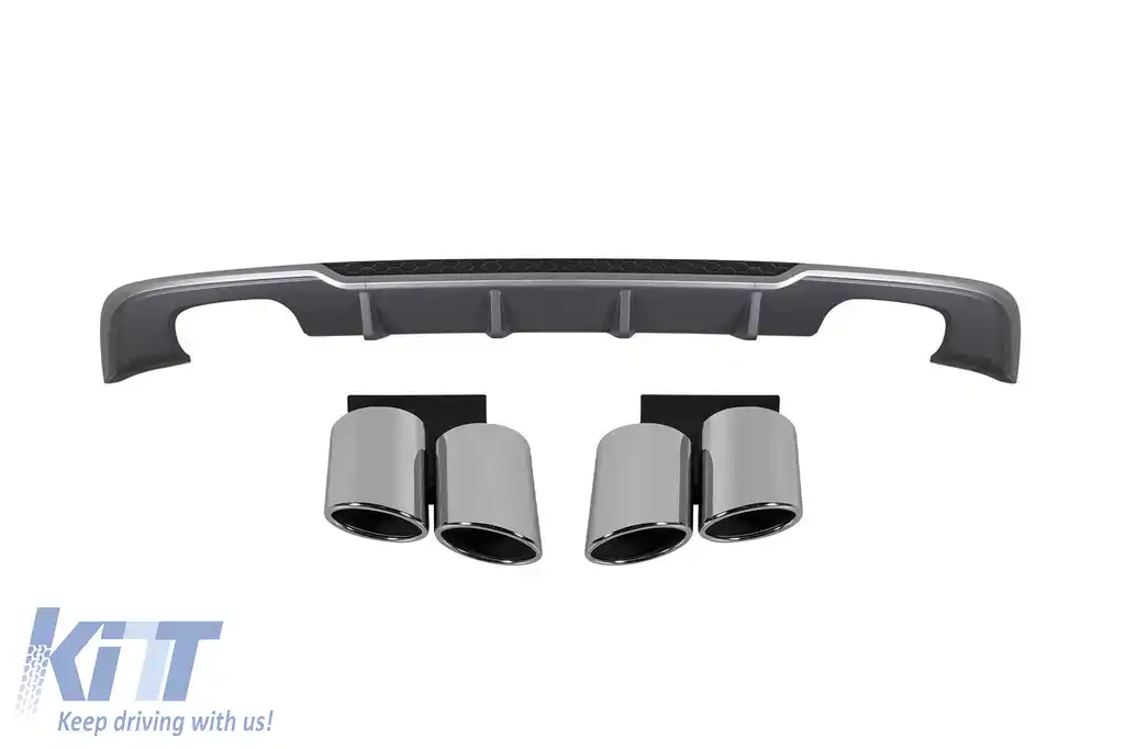 Difuzor tip S3 cu capete cromate potrivit pentru bara spate standard a Audi A3 Sportback 2017-2020 -oo-oo-