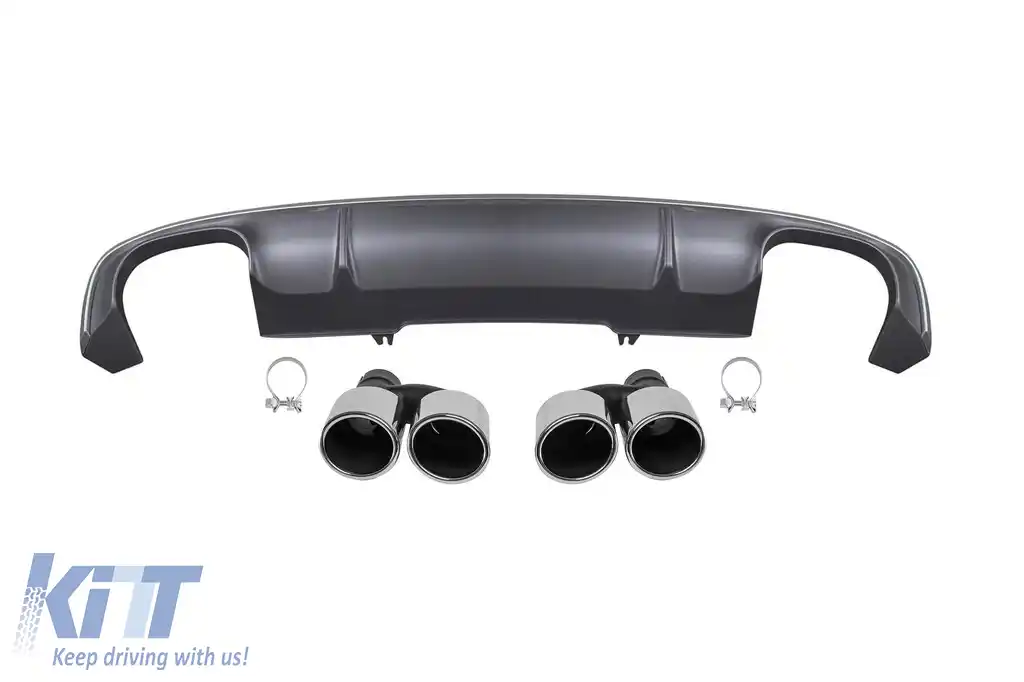 Difuzor tip S4 cu capete cromate potrivit pentru bara spate S-line pe Audi A4 B9 sedan, break 2015-2019 -oo--oo-