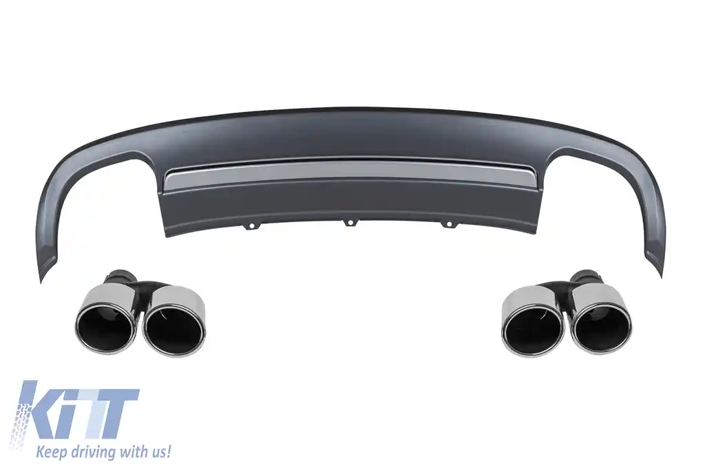 Difuzor tip S5 cu capace cromate potrivit pentru bara spate standard a Audi A5 coupe, cabriolet, 2 uși 2012-2016 -oo--oo-