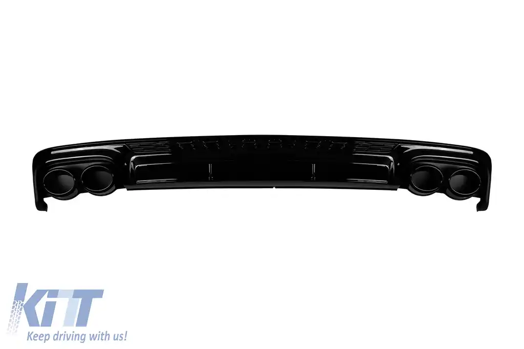 Difuzor tip S6 cu capete din plastic negru, potrivit pentru bara de protecție S-line din spate la Audi A6 sedan, break după 2018 -oo--oo-