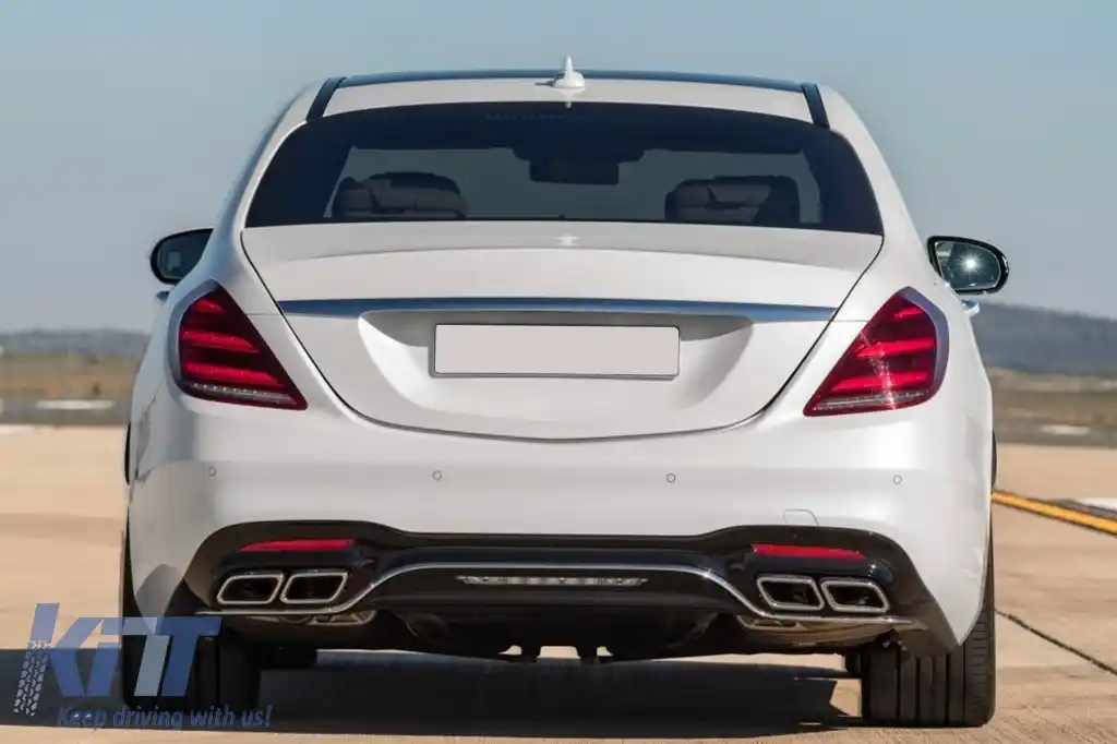 Difuzor tip S63 cu capete cromate potrivit pentru bara spate A Design pe Mercedes S-Class W222 2017-2019, cu garnitură cromată-image-6265745