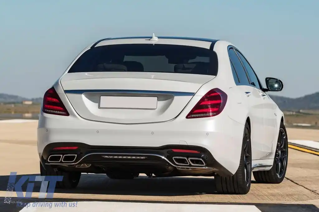 Difuzor tip S63 cu capete cromate potrivit pentru bara spate A Design pe Mercedes S-Class W222 2017-2019, cu garnitură cromată-image-6265746