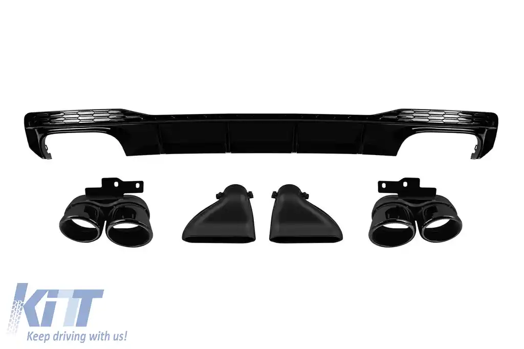 Difuzor tip S7 cu capete negre potrivit pentru bara S-line din spate a Audi A7 Sportback după 2019, negru mat -oo--oo-