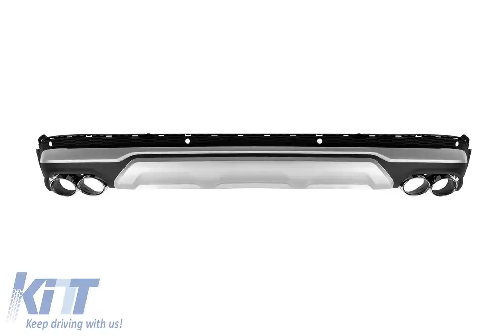 Difuzor tip SQ7 cu capace cromate potrivit pentru bara spate S line pe Audi Q7 după 2020 -oo--oo-, cu garnitură cromată