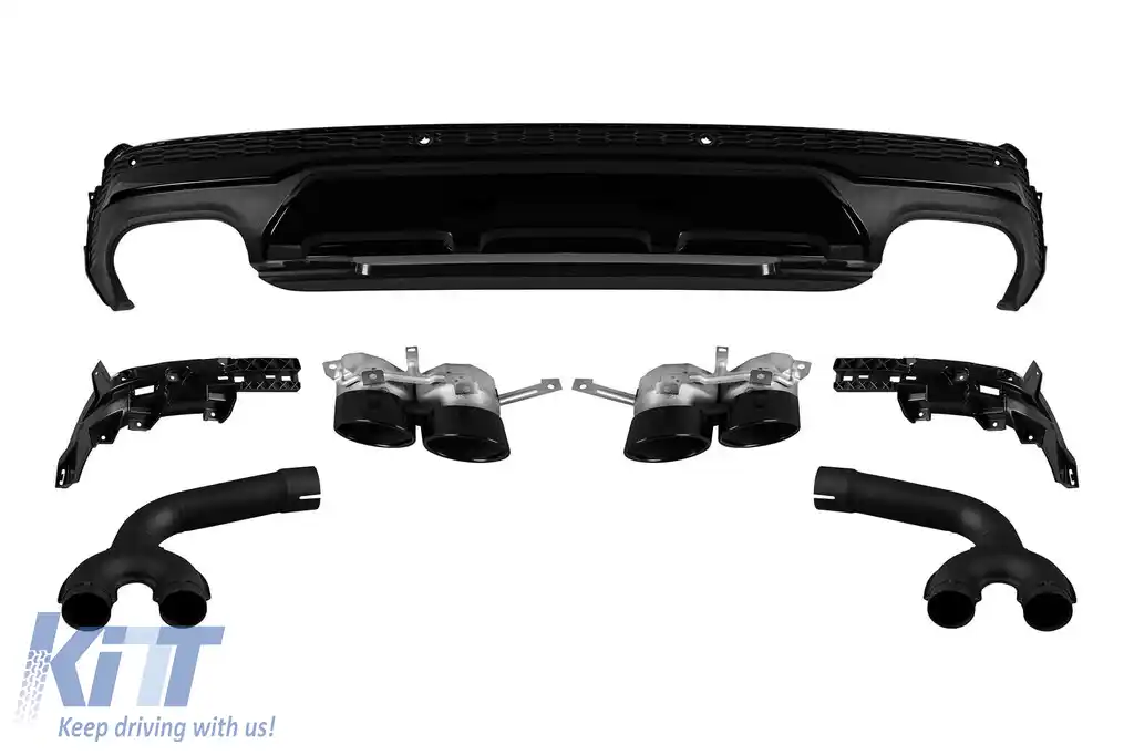 Difuzor tip SQ7 cu capete negre potrivit pentru bara spate S line pe Audi Q7 după 2020 -oo--oo-