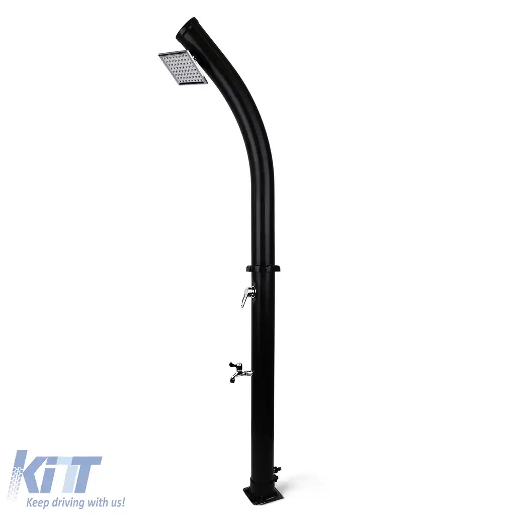 Duș solar de grădină curbat negru cu duș pentru picioare și cap de duș pătrat 20L-image-6191852