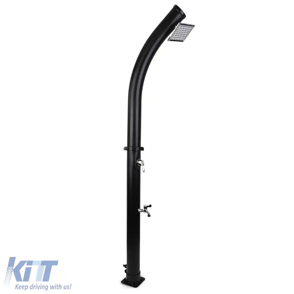 Duș solar de grădină curbat negru cu duș pentru picioare și cap de duș pătrat 20L-image-6191853