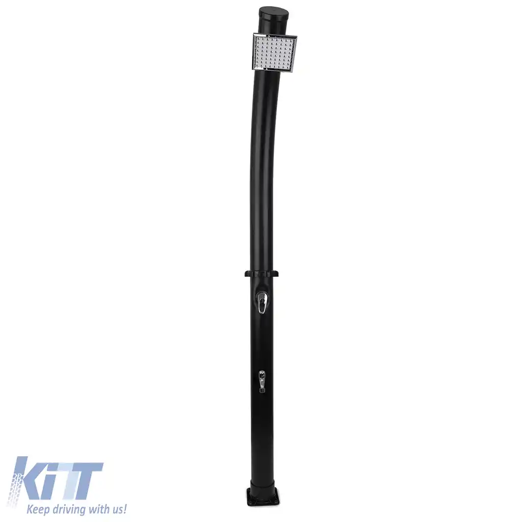 Duș solar de grădină curbat negru cu duș pentru picioare și cap de duș pătrat 20L-image-6191854