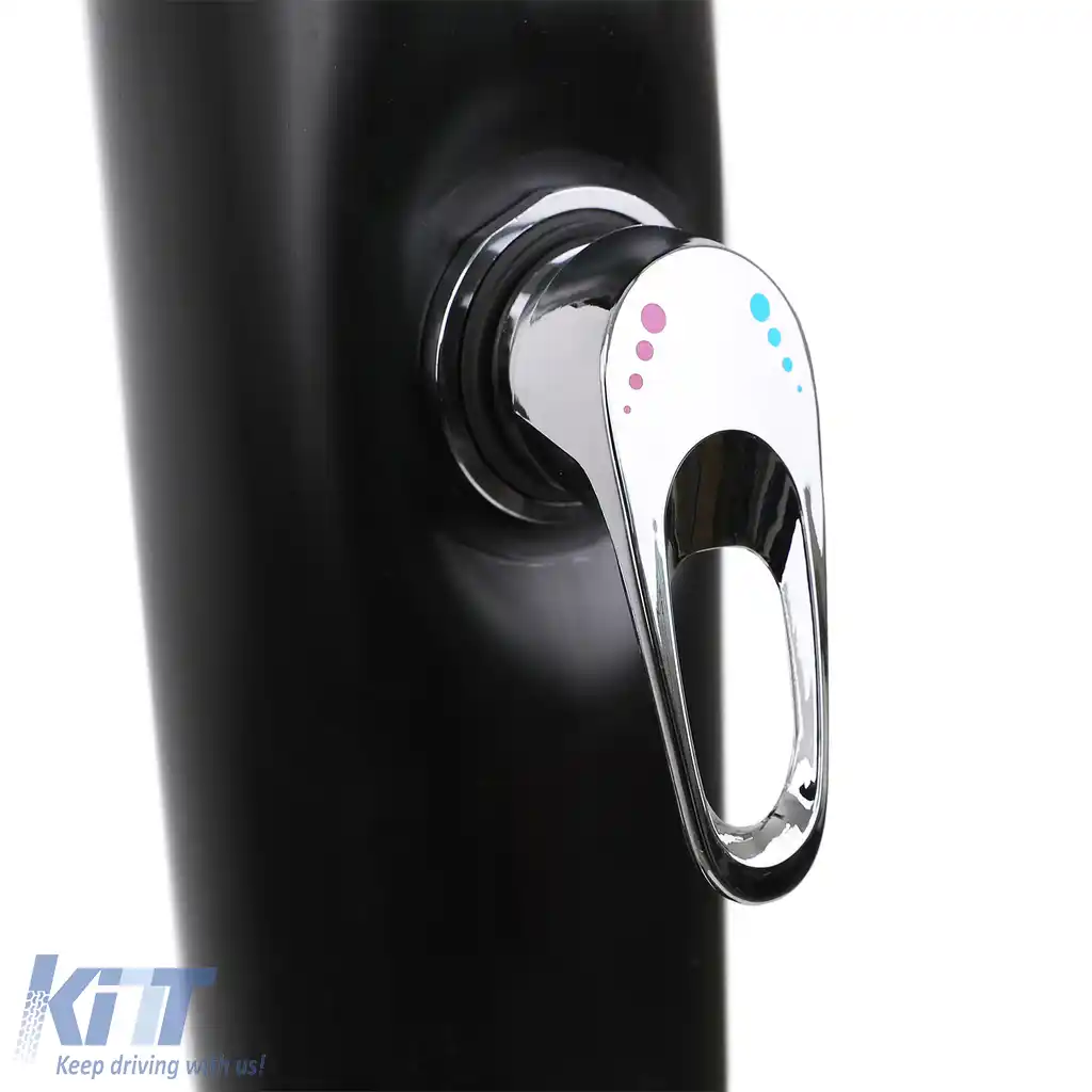 Duș solar de grădină curbat negru cu duș pentru picioare și cap de duș pătrat 20L-image-6191857