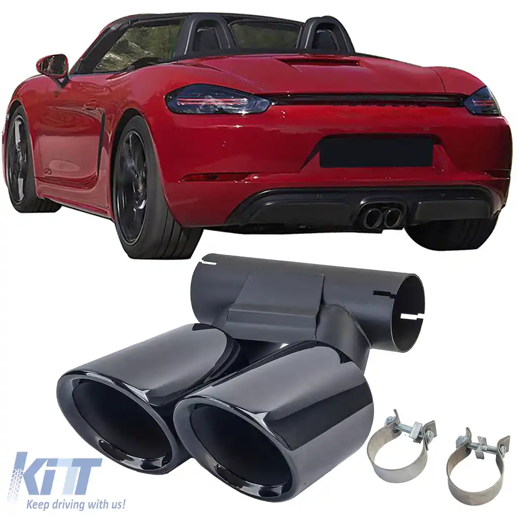 Dual Pipe GTS Tailpipe Negru potrivit pentru Porsche 718 Cayman Boxster 982 2016-2020