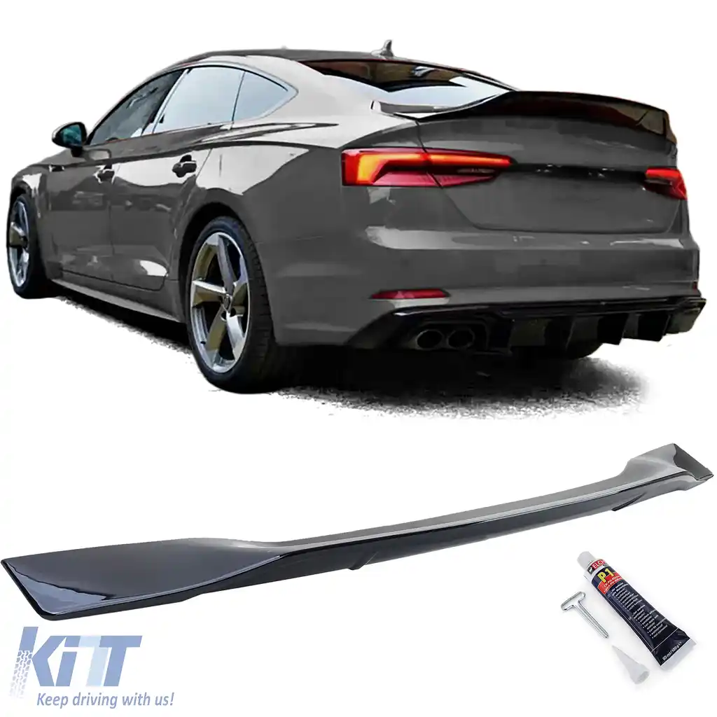 Ducktail rear spoiler lip gloss black potrivit pentru Audi A5 F5 Coupe Sportback din 2016