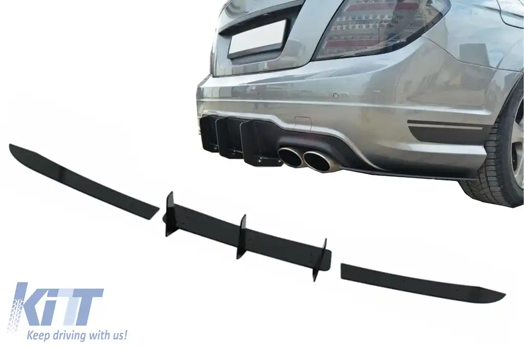 Extensie Difuzor Bara Spate compatibil cu Mercedes C-Class W204 C204 Limousine Coupe (2012-2014) Negru Lucios