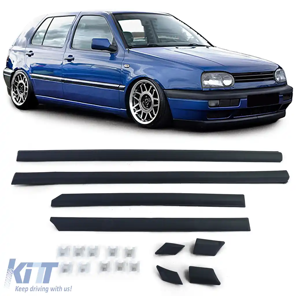 Fâșii decorative, mânere de uși, benzi de protecție, set de 8 piese + cleme, potrivite pentru VW Golf 3 91-97 cu 4 uși