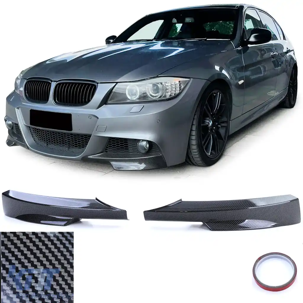 Falduri colțuri spoiler frontal aspect carbon potrivite pentru BMW Seria 3 E90 E91 08-12