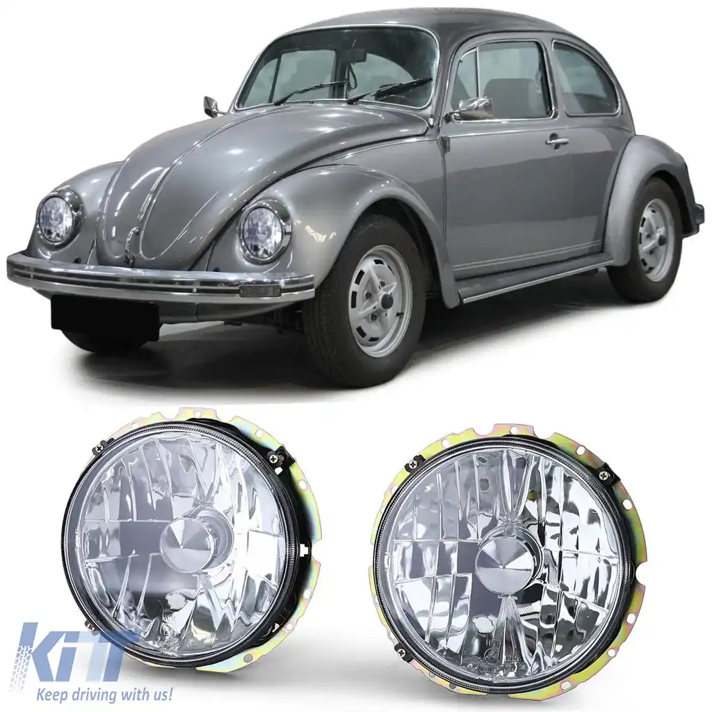 Far cu sticlă clară H4 cromat, potrivit pentru VW Beetle + Cabriolet din 73