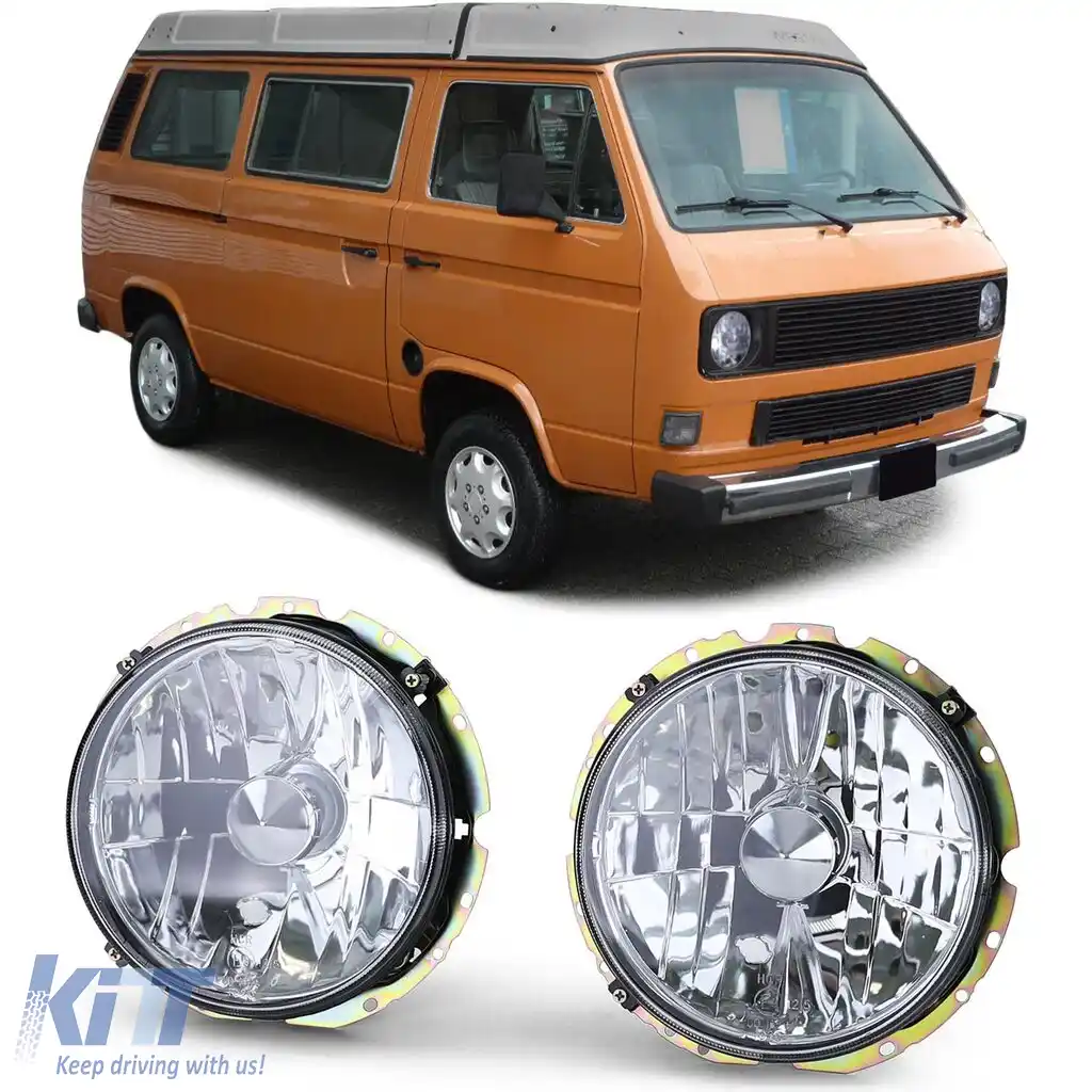 Far cu sticlă clară H4 cromat, potrivit pentru VW T2 73-79 + T3 79-92