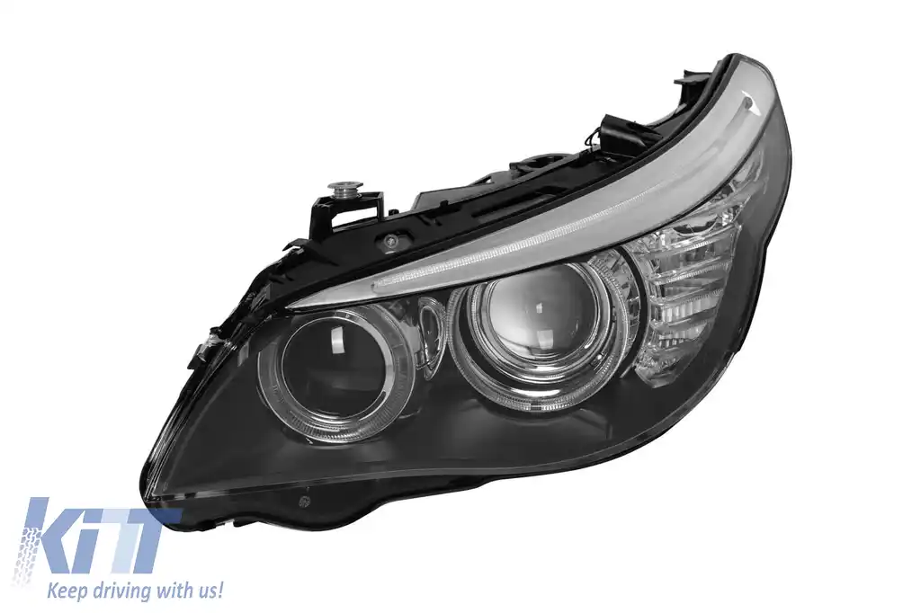 Far stâng xenon potrivit pentru BMW Seria 5 E60 sedan, E61 break 2008-2010 cu bază neagră