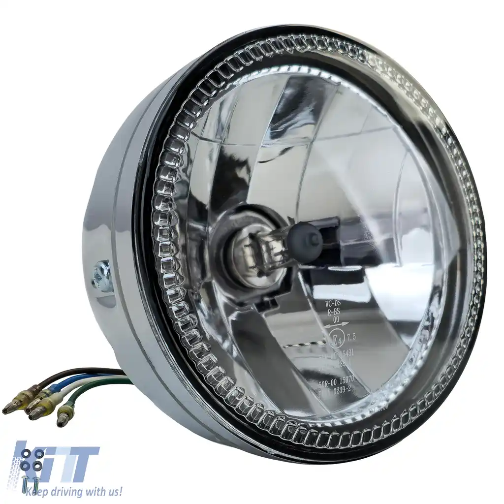 Far Syline 5 3/4 inch Chrome LED cu inel E aprobat Universal pentru motocicletă H4