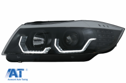 Faruri 3D LED Angel Eyes compatibil cu BMW Seria 3 Limousine E90 Touring E91 (03.2005-08.2008) LHD Negru-image-6078888