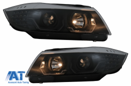 Faruri 3D LED Angel Eyes compatibil cu BMW Seria 3 Limousine E90 Touring E91 (03.2005-08.2008) LHD Negru-image-6078895