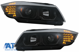 Faruri 3D LED Angel Eyes compatibil cu BMW Seria 3 Limousine E90 Touring E91 (03.2005-08.2008) LHD Negru-image-6078898