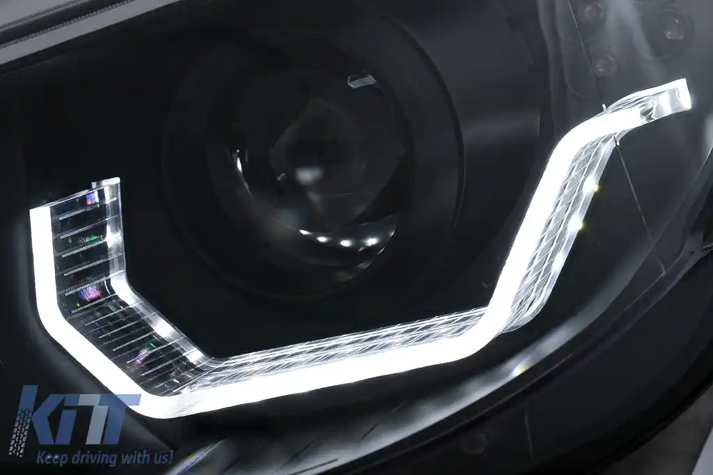 Faruri 3D LED Angel Eyes compatibil cu BMW Seria 5 E60 E61 (2003-2007) LCI Design Negru-image-6103714