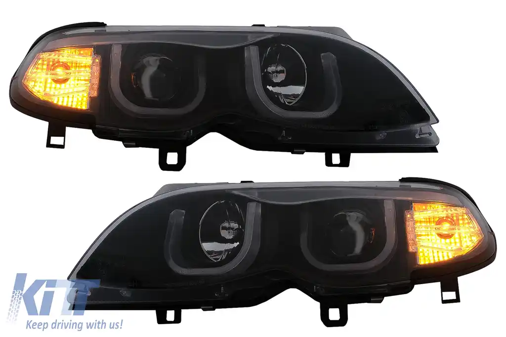 Faruri 3D U LED Angel Eyes compatibil cu BMW Seria 3 E46 Facelift (09.2001-03.2005) Limousine Touring Negru-image-6093172