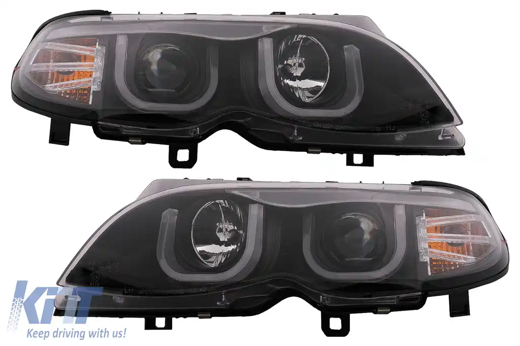 Faruri 3D U LED Angel Eyes compatibil cu BMW Seria 3 E46 Facelift (09.2001-03.2005) Limousine Touring Negru-image-6093175