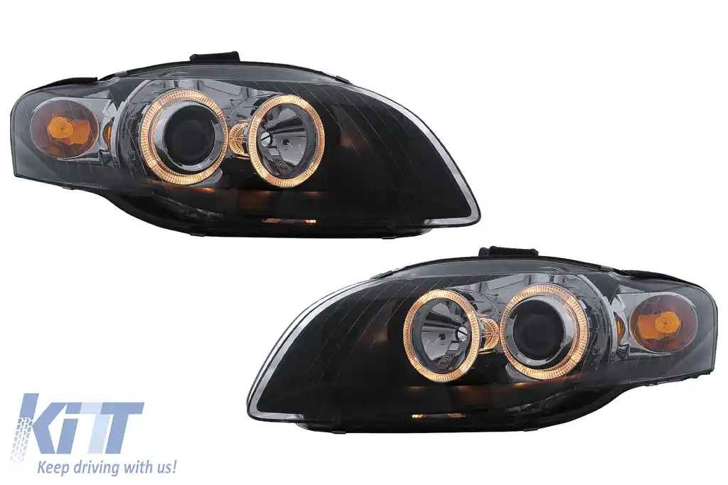 Faruri Angel Eyes compatibil cu Audi A4 B7 (11.2004-03.2008) Negru-image-6126758