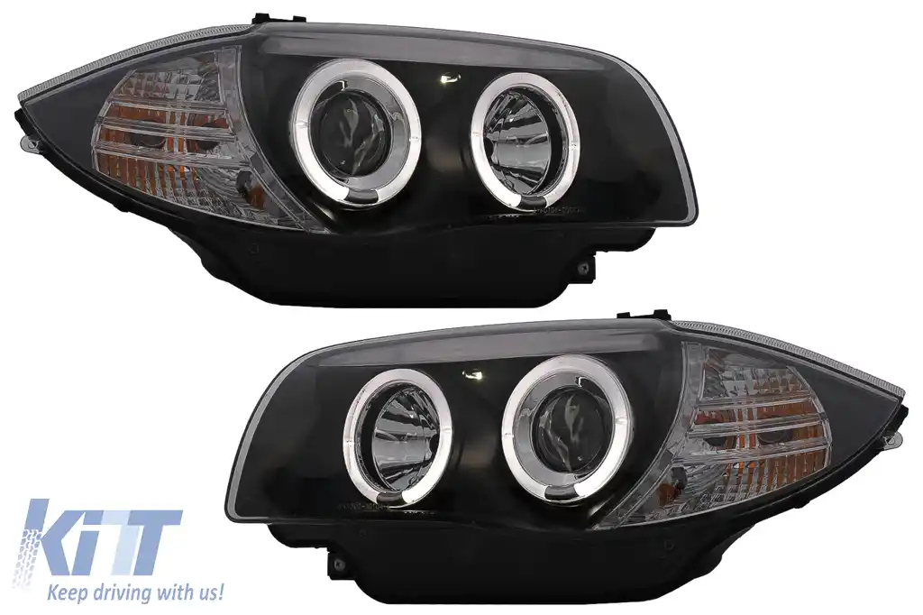 Faruri Angel Eyes compatibil cu BMW Seria 1 E81 E82 E87 E88 (2004-2011) Negru