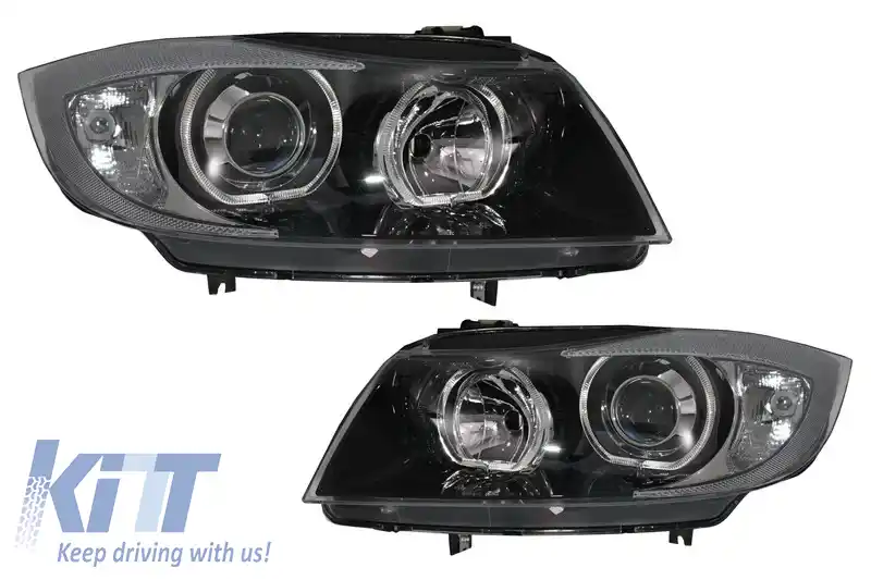 Faruri Angel Eyes compatibil cu BMW Seria 3 E90 Sedan E91 Touring (03.2005-2011) Negru
