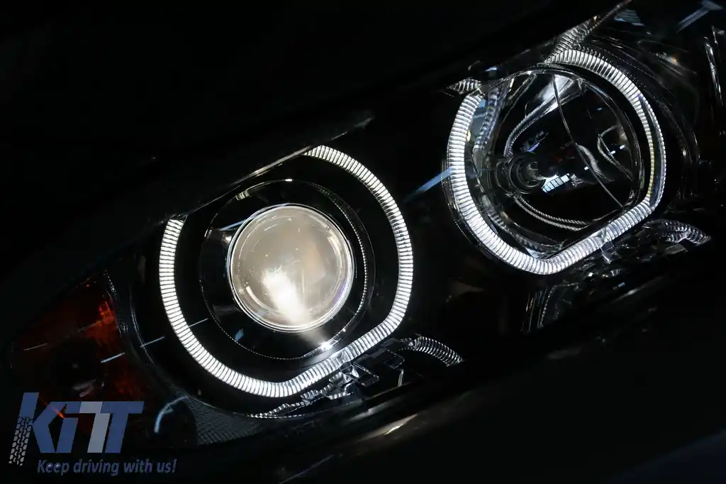 Faruri Angel Eyes compatibil cu BMW Seria 3 E90 Sedan E91 Touring (03.2005-2011) Negru-image-6084368