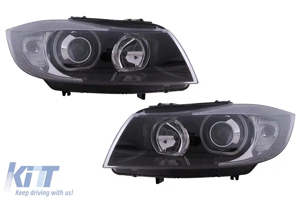 Faruri Angel Eyes compatibil cu BMW Seria 3 E90 Sedan E91 Touring (03.2005-2011) Negru