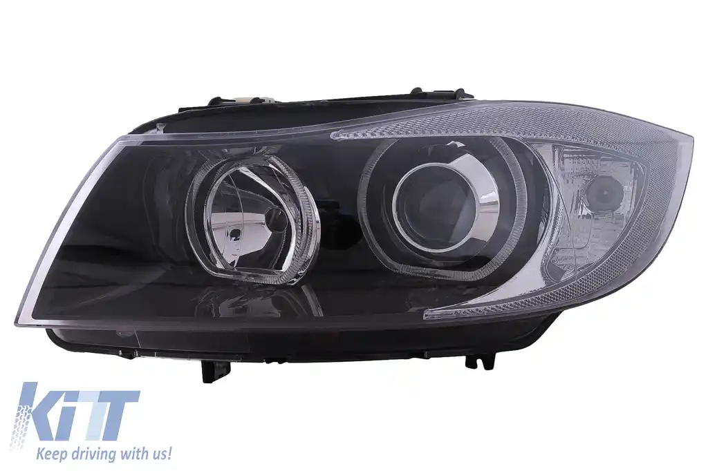 Faruri Angel Eyes compatibil cu BMW Seria 3 E90 Sedan E91 Touring (03.2005-2011) Negru-image-6117357