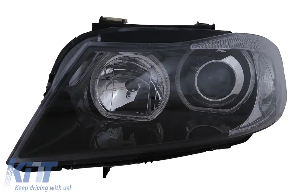 Faruri Angel Eyes compatibil cu BMW Seria 3 E90 Sedan E91 Touring (03.2005-2011) Negru-image-6117361