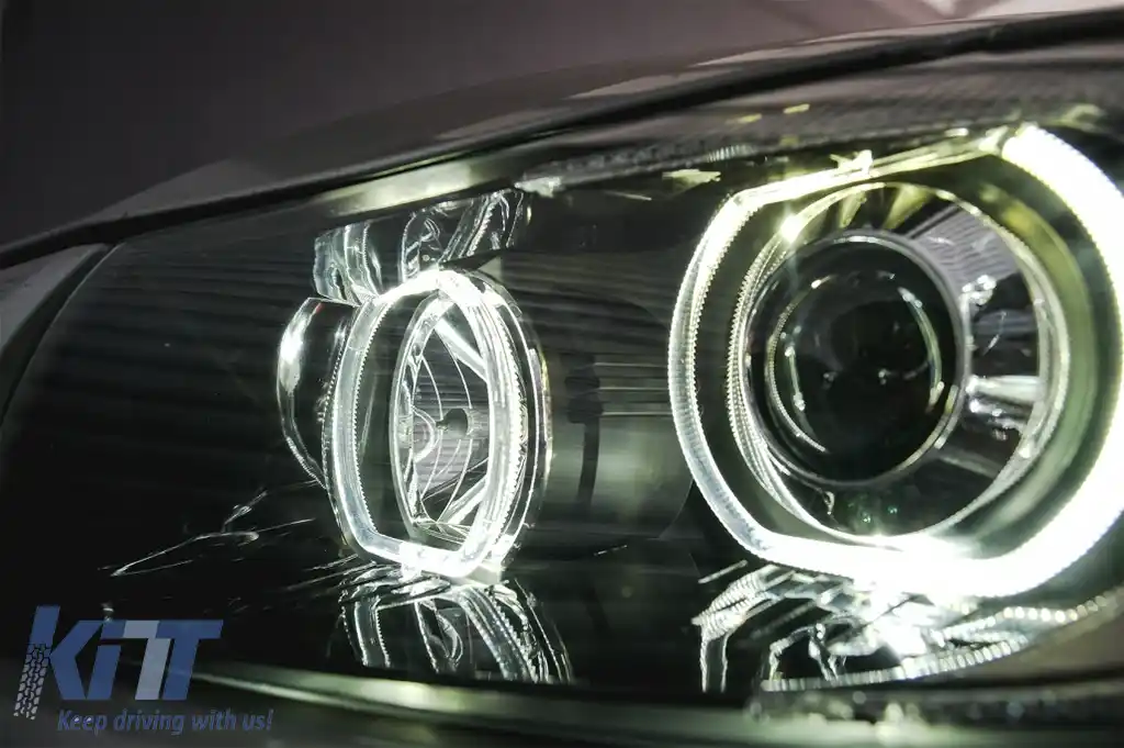 Faruri Angel Eyes compatibil cu BMW Seria 3 E90 Sedan E91 Touring (03.2005-2011) Negru-image-6118607