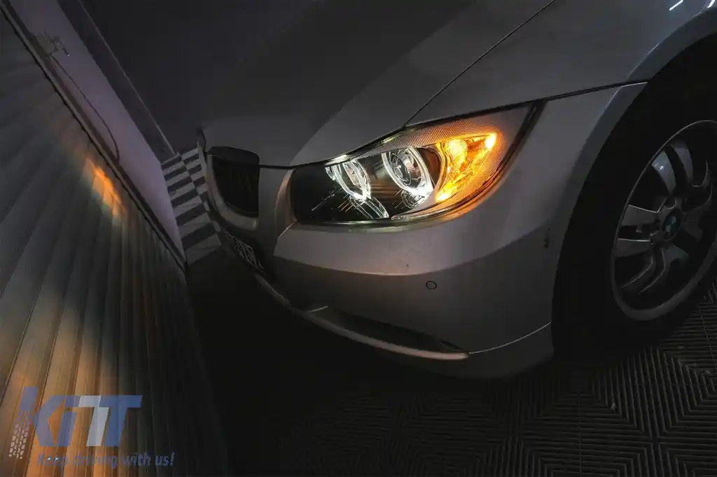 Faruri Angel Eyes compatibil cu BMW Seria 3 E90 Sedan E91 Touring (03.2005-2011) Negru-image-6118608