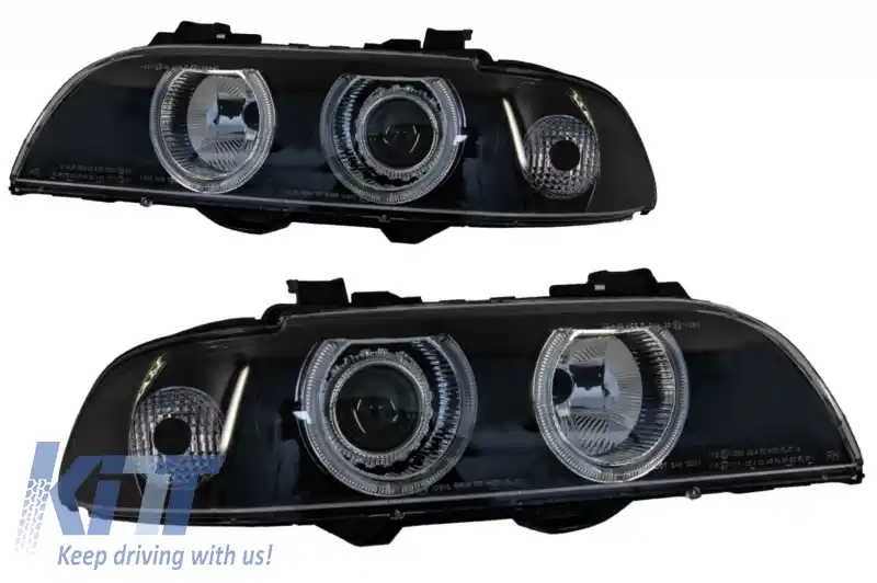 Faruri Angel Eyes compatibil cu BMW Seria 5 E39 Sedan Touring (1996-2003) Editie Negru Gri