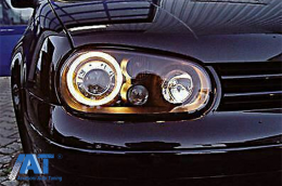 Faruri Angel Eyes Dual Halo Rims compatibil cu VW Golf IV 4 Cabriolet Hatchback Variant (09.1997-09.2003) Negru LHD/RHD-image-6079323