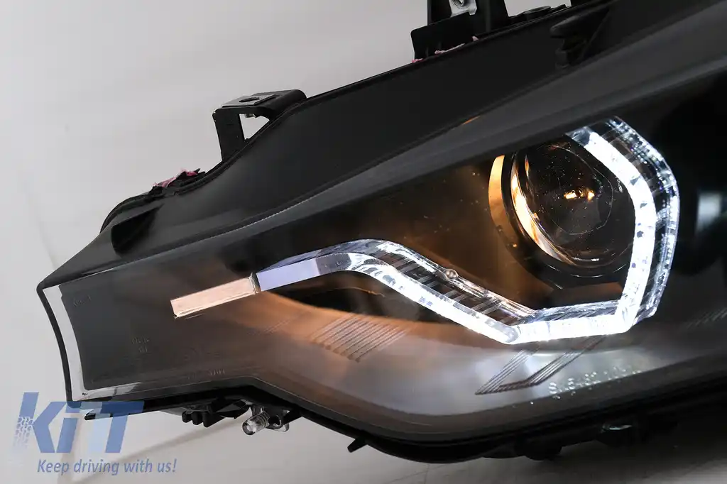 Faruri Angel Eyes LED DRL compatibil cu BMW Seria 3 F30 F31 Sedan Touring LCI (2015-2019) Negru-image-6100369